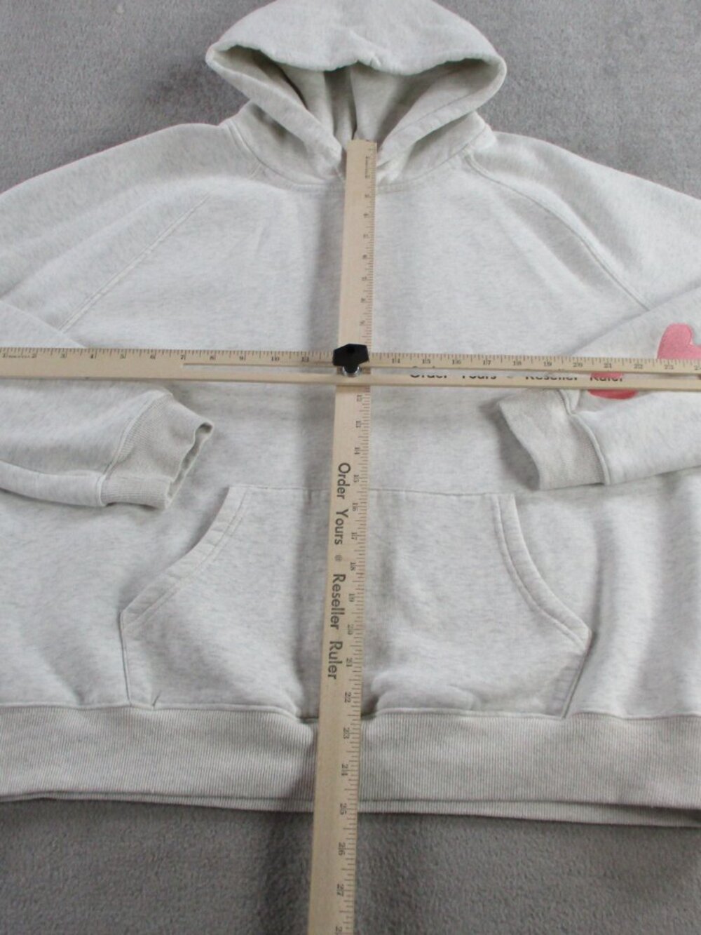 Dandy Worldwide Hoodie Womens Medium Gray Heather Pink Heart Sleeves Sweatshirt - Picture 6 of 10